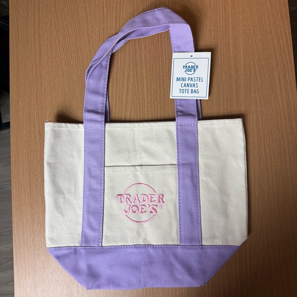 NWT 2026 Limited Trader Joe’s Mini Pastel Canvas Tote Bag - Purple